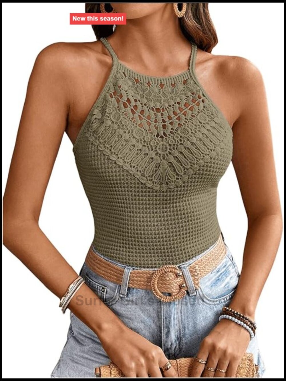 Women's Lace Halter Tank Top Sleeveless Slim Fit Summer Camisole